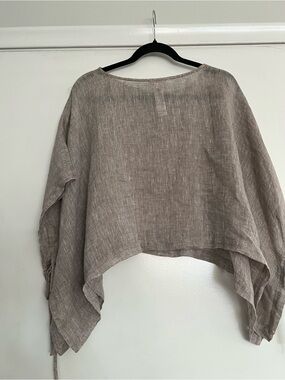 Eileen Fisher Relaxed Linen Boxy Top in Taupe